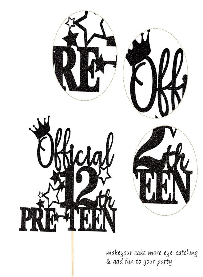 Confetti! 1pc Black Official Pre-teen 12 Cake Topper Glitter Happy 12th Birthday Cake Pick Cheers to 12 Years Old Cake Decorations for Teen 12th Birthday Party Supplies (Black) - Image 3